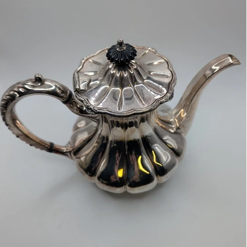 Antique Victorian Melon Ribbed Silver Plate Teapot E.G. Webster & Son Ornate Lux